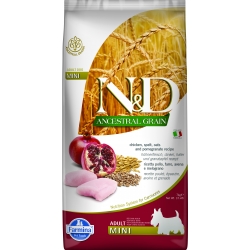 FARMINA N&D ANCESTRAL GRAIN DOG CHICKEN, SPELT, OATS AND POMEGRANATE ADULT MINI 7KG